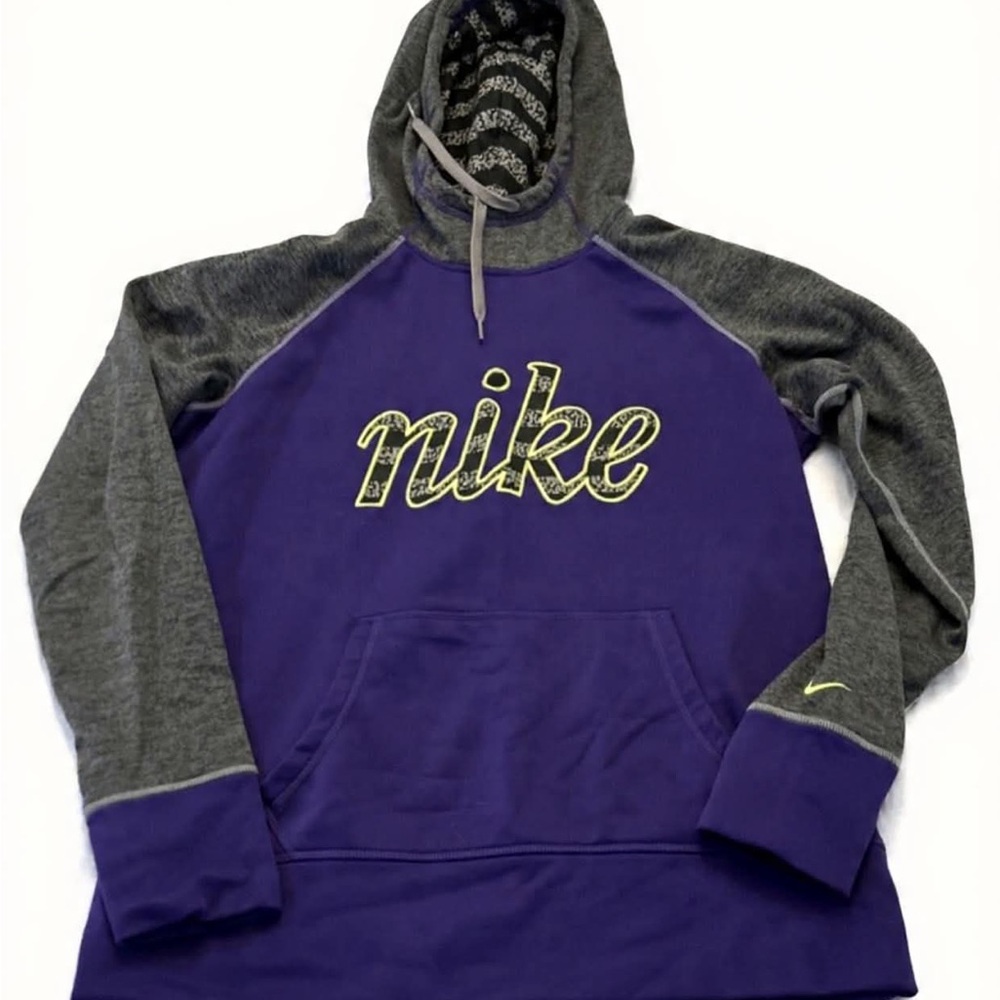 Nike Therma-Fit Women's Spell Out Purple Gray Green Hoodie Sweatshirt Size S
